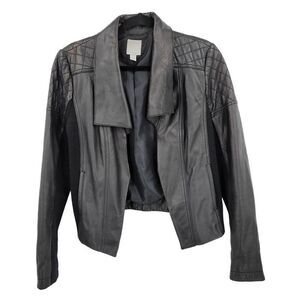 Halogen Lamb Leather Quilted Moto Open Front Jacket M Black Mob Wife‎ Biker